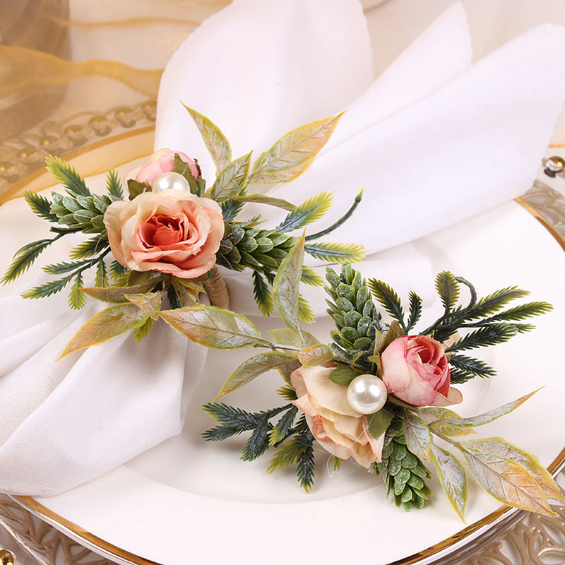 Party Event Supplier - Serbet cincin pemegang Mawar & pinus