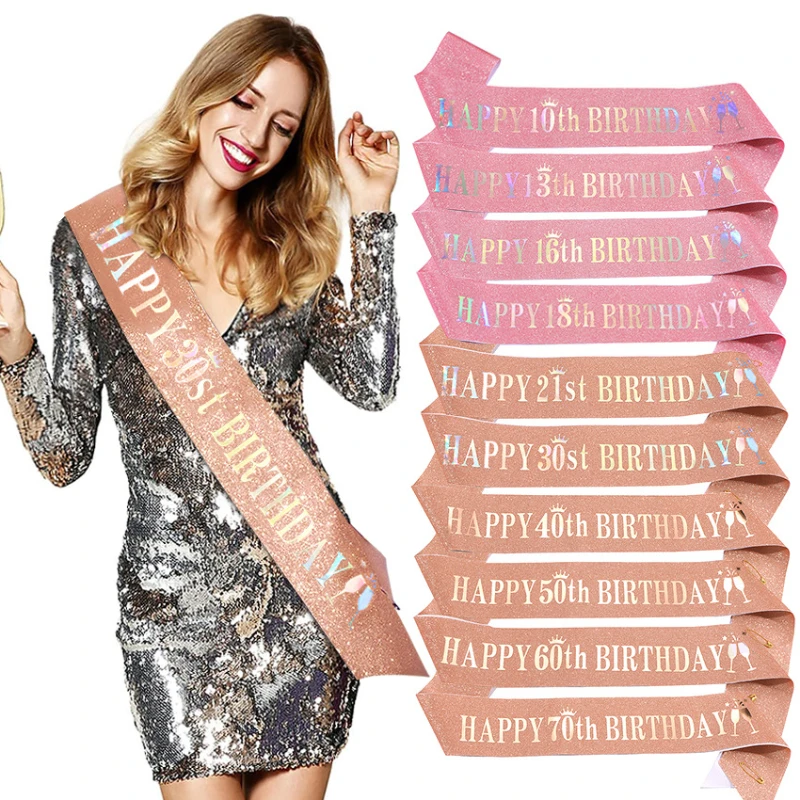 Birthday Sash Glitter - Selempang Glitter ulang tahun gadis, perlengkapan