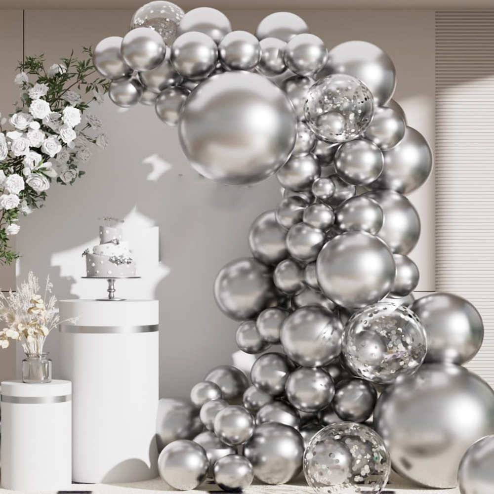 Balloon Arch Kit - 68Pcs Balon Metalik Perak Garland Arch