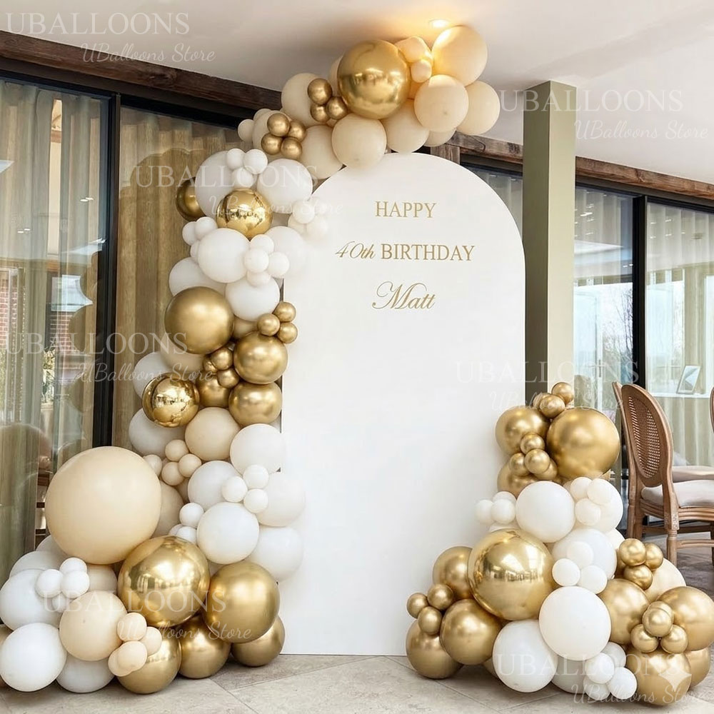 Balloon Arch Kit - Gapura Balon Emas Putih Pasir Metalik,
