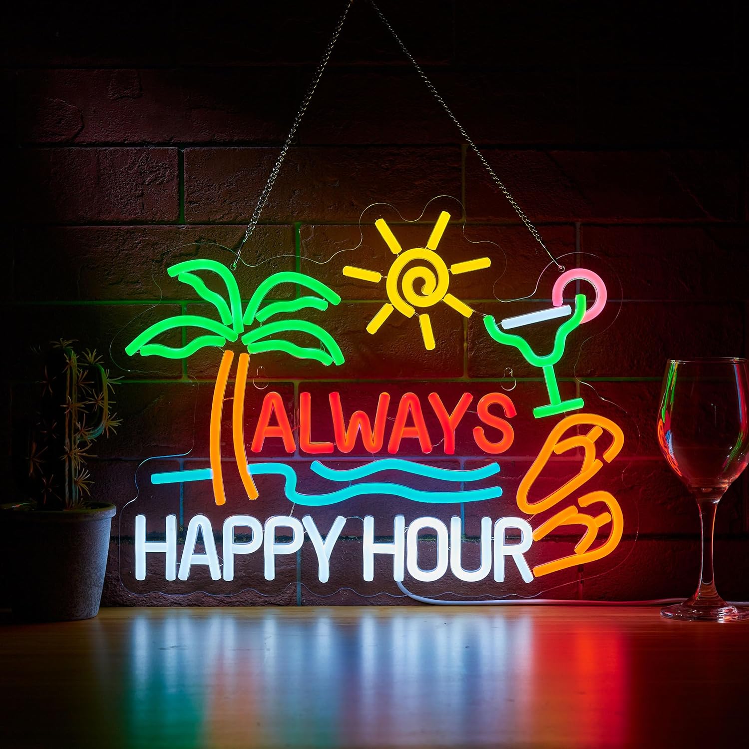 Neon Sign Bar Bir Happy Hour u - Neon Sign Party ulasan dan harga