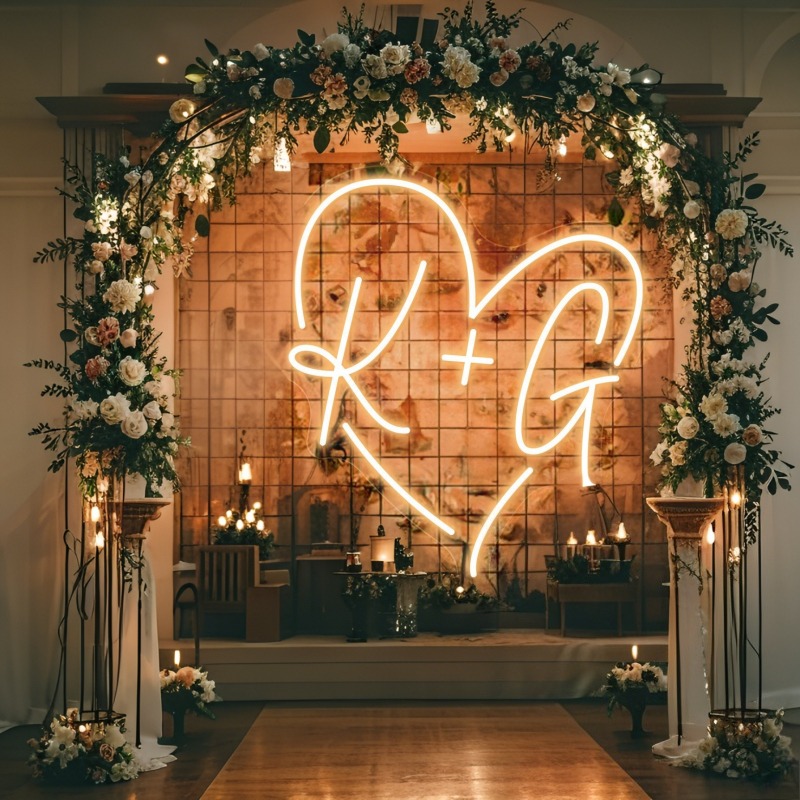 Tanda Neon LED Hati Inisial Ku - Neon Sign Party ulasan dan harga