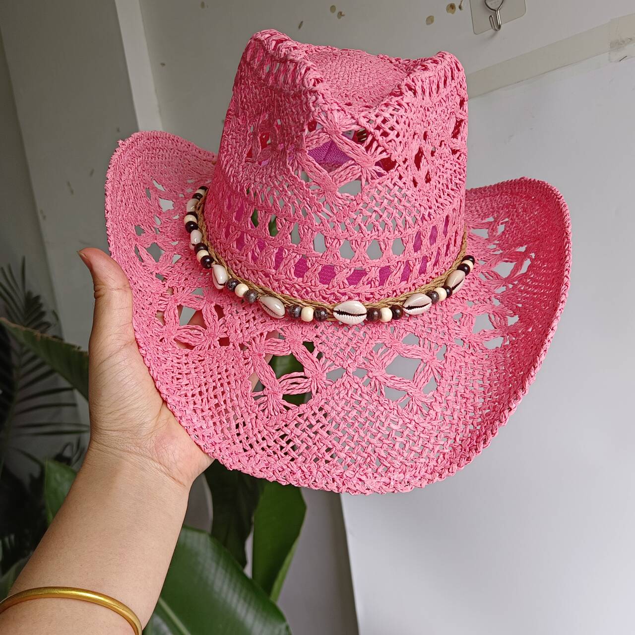 Topi jerami koboi warna pink,  - Paper Straw Color ulasan dan harga